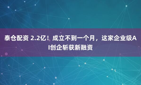 泰仓配资 2.2亿！成立不到一个月，这家企业级AI创企斩获新融资